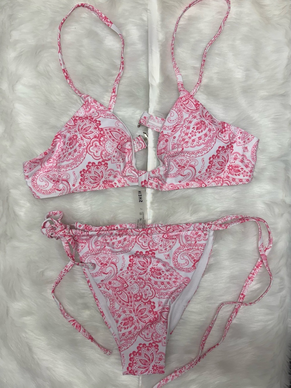 SHEIN Pink Paisley Tie Side Bikini Set Size L NWOT